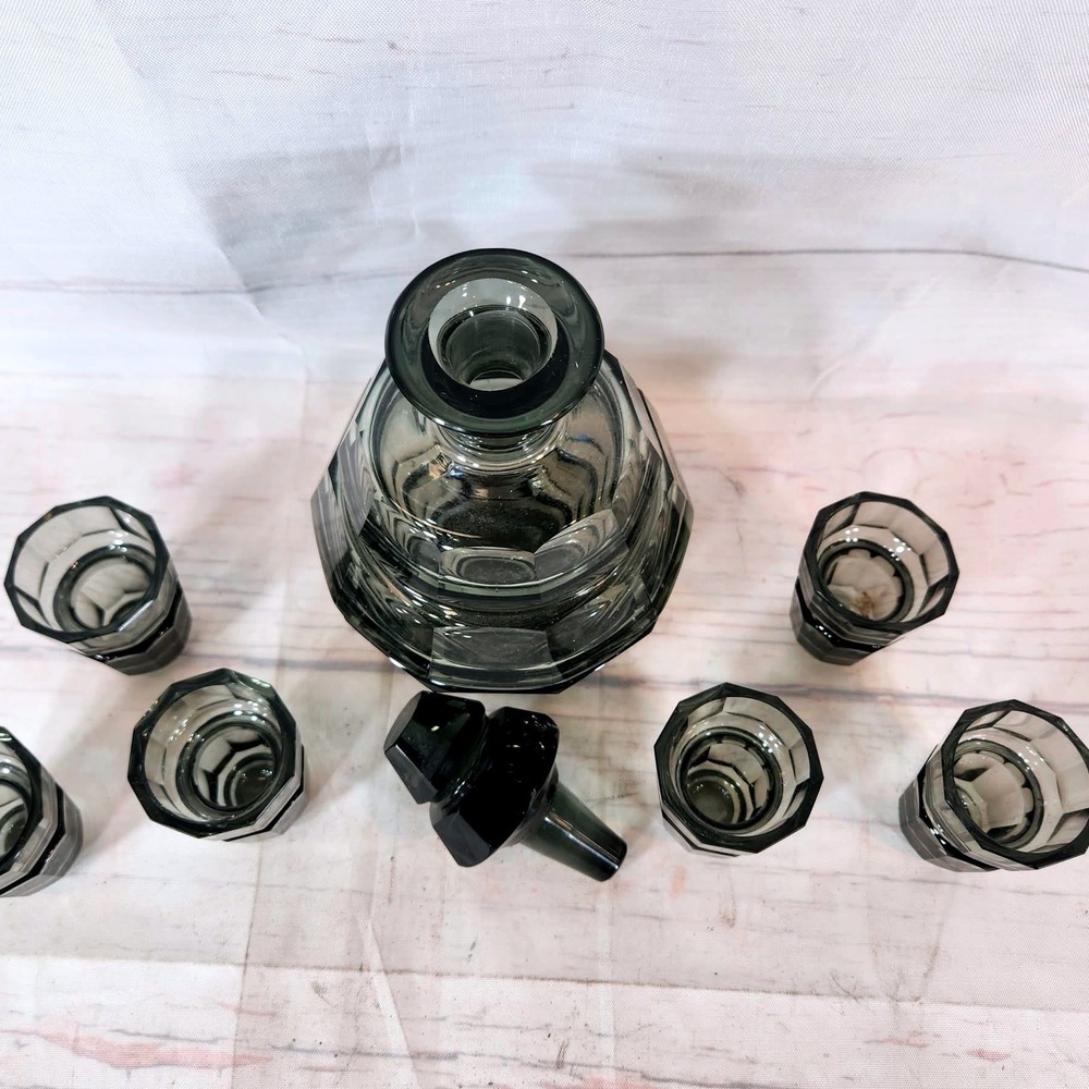 Moser Smoked Grey Decanter Stopper and Shot Glasses Set - Vintage Barware‎ - Picture 3 of 9